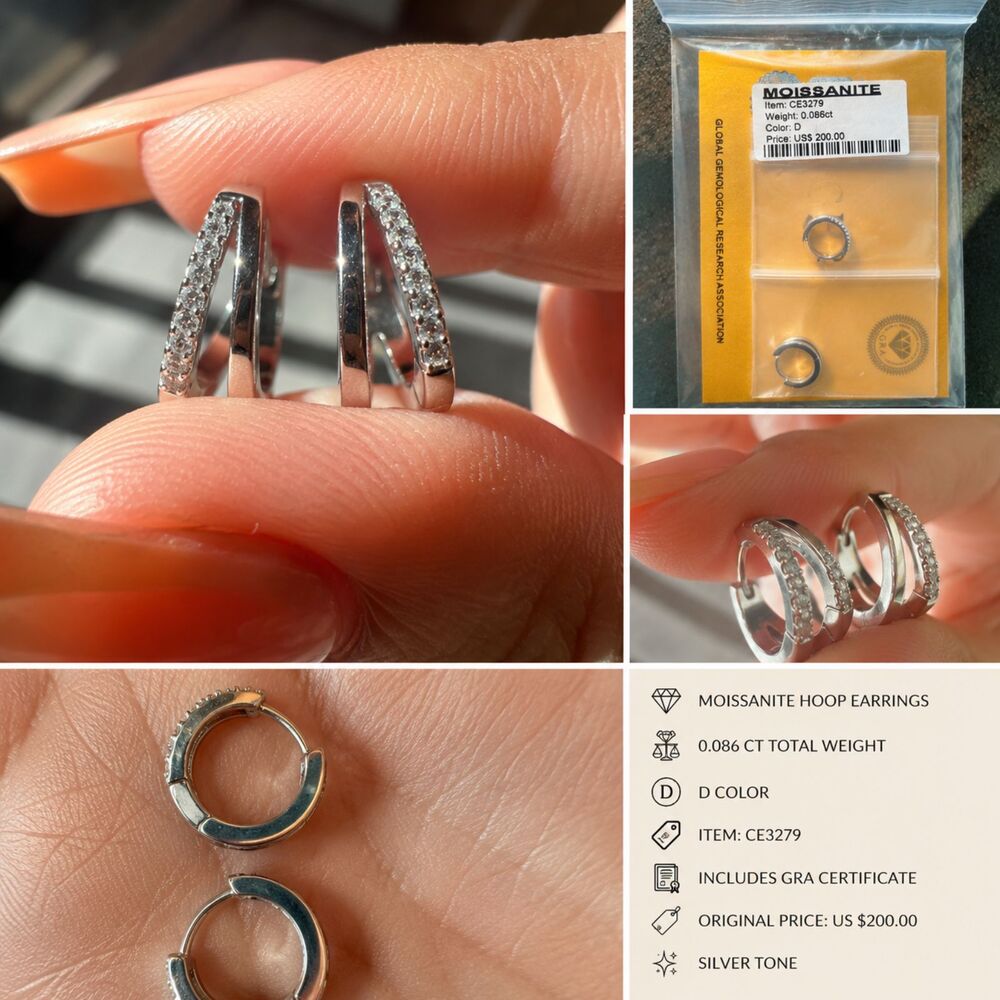 D Color Moissanite Twist Huggie Hoop Earrings 0.086 CT GRA Certificate